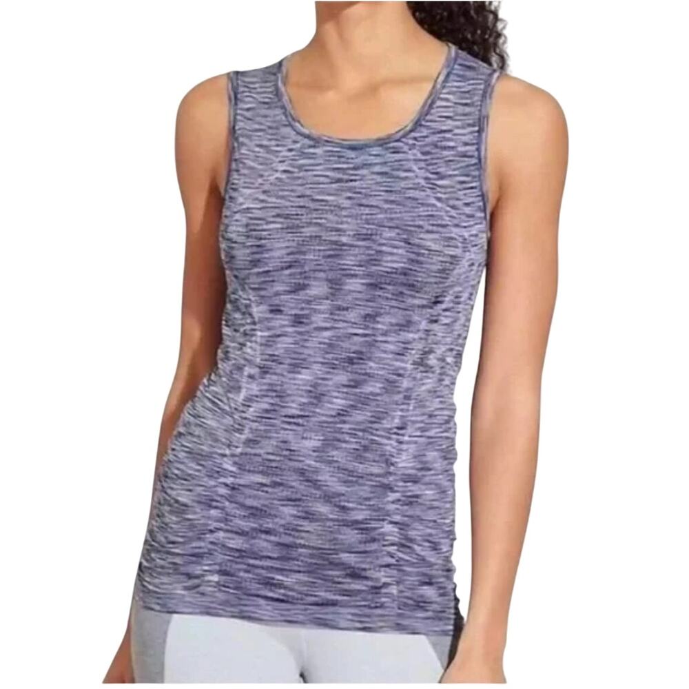 Athleta Tank Size XS Fastest Track Space Dye Purple Gray Ruched Sides Seamless